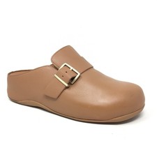 Fitflop Shut Buckle Strap Leather Slip On Clogs Brown Tan Women's Size 8