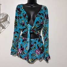 Rat & Boa Silk Velvet Burnout Turquoise FloralWrap Top + Short Set - Medium