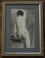 David Waterson – Seated Nude Study – Antique Pencil Drawing – Nudes Woman