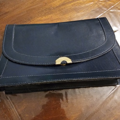 Navy leather envelope clutch