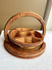 Vintage Folding Wooden Basket Collapsible Handmade Snack Fruit Bowl VGC