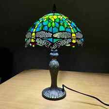 Green Dragonfly Tiffany Style 10 inch Table Lamp  Stained Glass Shade Multicolor