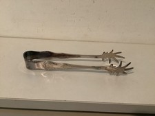 ANTIQUE SILVER PLATE BIRDS CLAW SUGAR/ICE TONGS IN KINGS PATTERN 6”LONG EX CON