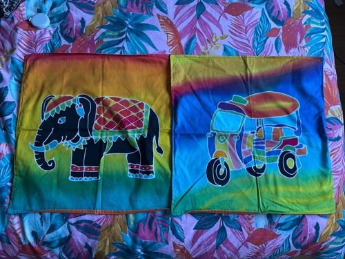 Handprinted thai cushion - handprinted,