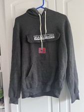 Napapijri Hoodie Mens Grey Spell Out Pullover Smock Sweatshirt Size XL