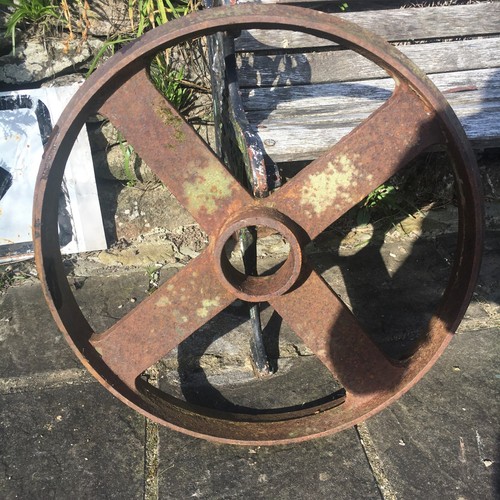 Large vintage cast iron wheel - vintage,