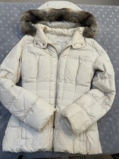 Karen Millen Cream Parka Puffa Coat Mid Length Size 10 Fur Hood Ladies Jacket