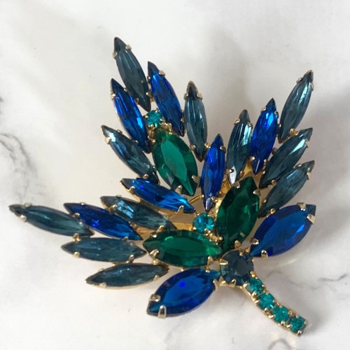 Vintage leaf brooch - leaf, blue