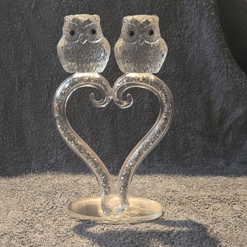 Unmarked clear glass twin owl - unmarked,