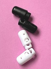 STRONG SPRING-LOADED CORD ENDS / LOCKS - SINGLE HOLE - 2 OR 10 - BLACK & WHITE