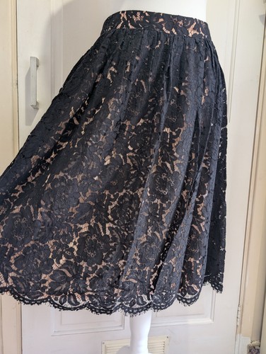 Yumi black lack skirt midi - black,