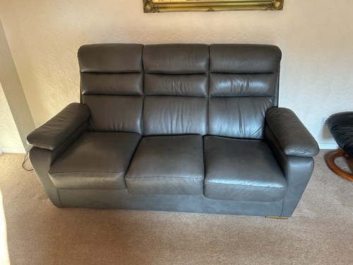 Grey leather piece suite - leather,