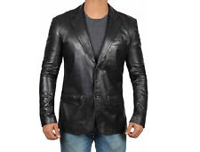 Men's Genuine Lambskin Leather Blazer Jacket Coat Two Button Black Slim Fit Coat