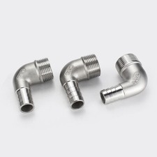 304 Stainless Steel BSP Male Thread Fitting x Barb Hose Tail End Elbow Connector