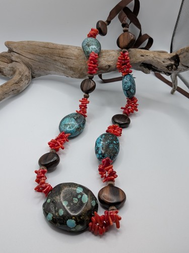 Turquoise stone and red coral - turquoise,