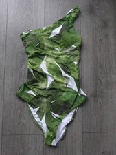 BNWT -M&S MARKS & SPENCER GREEN MIX ONE SHOULDER SWIMMING COSTUME SIZE 10 LONG