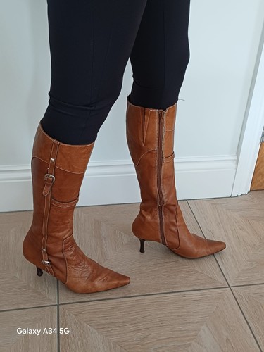 Tan leather zip boots eu41 - leather, zip-up