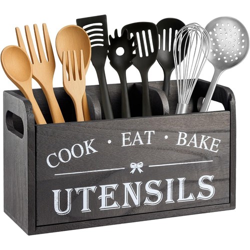 Wooden utensil holder bamboo - wooden,