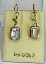 9ct Gold 375 CZ Drop Earrings on Safety Wites ER7776Z - Bargain Price