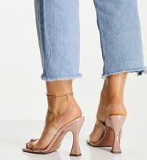 ASOS Clear Wide Fit Nasia Heeled Mules Women’s Size UK 6
