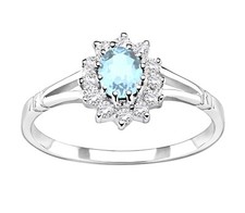 Sterling Silver Aquamarine CZ Cluster Ring  sizes J - U