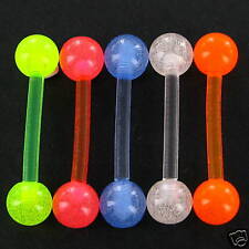Set of 5 - Flexi Tongue Bars (14mm Length with 5mm Balls) - Glow in the Dark 