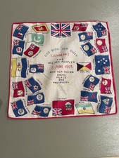 Handkerchief, Vintage Royal Souvenir of Coronation Queen Elizabeth 1953 Flags