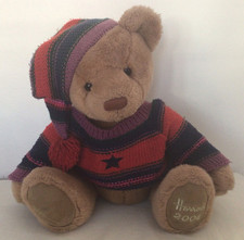 Harrods 2004 Thomas Christmas Bear In Woolly Striped Star Jumper Soft Toy Plush