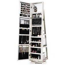 360 Rotating Mirrored Jewelry Cabinet Free Standing Jewelry Armoire With Lock