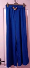 Cobalt Blue Wide Leg Ladies Trousers With Gold Chain Feature Size 20