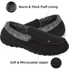 Mens Memory Foam Moccasin Slippers Faux Fur Lined Slip On Anti Slip House Shoes 