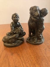 2 Heredities Cold Cast Bronze Figures Of Young’s Boys With A Dog Or Rabbits 5:5”