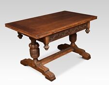 Oak draw-leaf refectory table | Carved Strapwork | Cup & Cover Legs