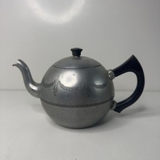 Vintage Swan Brand Aluminium Teapot Decorative Design Black Handle
