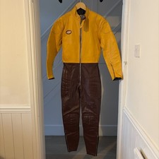 Vintage Interstate Leathers 1 Piece Motorcycle Racing Suit Great Britain Yellow