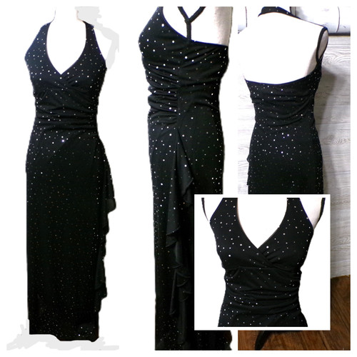 Y2k black halter babydoll maxi - black,