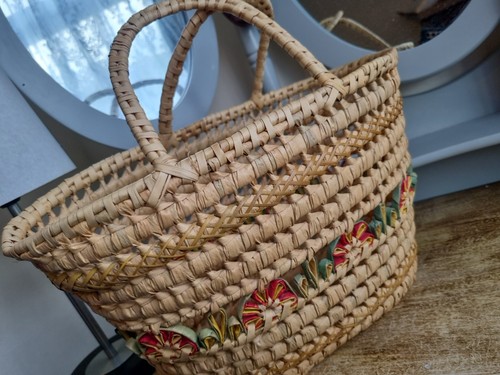 Vintage hand woven straw - straw, or