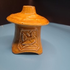 vintage pie funnel  glazed ceramic pig chicken motif 