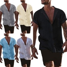 Mens Solid Linen Beach Shirts