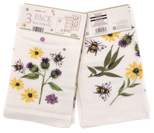 3pk meadow floral bee kitchen - bee,