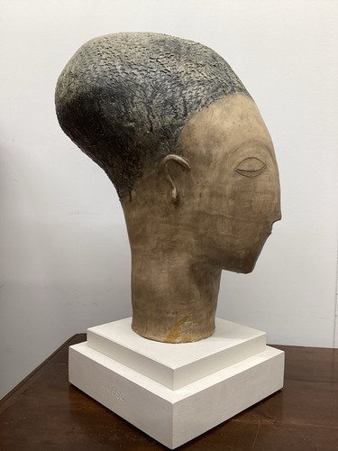 Ceramic head sculpture tribal - sculpture,