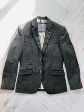 Voeut Milano Green Tweed Wool Blend Tailored Velvet Trim Blazer UK36 EU46 A20