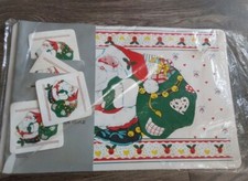 Rare vintage 1980's vinyl christmas Place mats and coasters set Vgc
