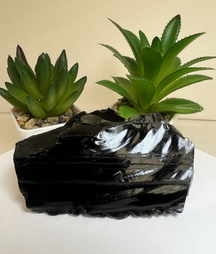 Rough glossy black obsidian - black, obsidian-