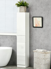 Gloss White Tall Bathroom Cabinet High Slim Narrow Cupboard Storage Unit