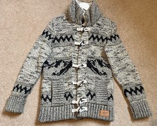 Superdry Men's Grey Wool Blend Chunky Knit Shawl Collar Cardigan Size S