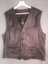 Orvis mens brown leather waistcoat with plaid lining sz M zipped pocket fishing