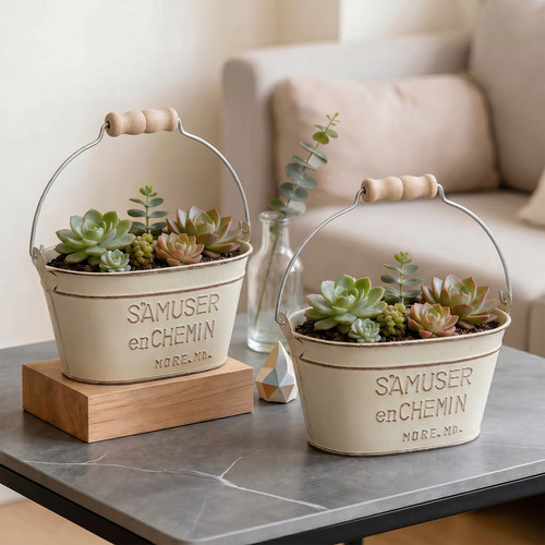 Set rustic metal pails - of,
