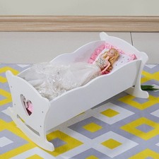 White Dolls Cradle Cot Crib with Pink Bedding Set Wooden Doll Rocking Bed Toy UK