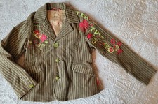 Pampolina Olive Green Corduroy Blazer Jacket Boutique Embroidered Sz 7